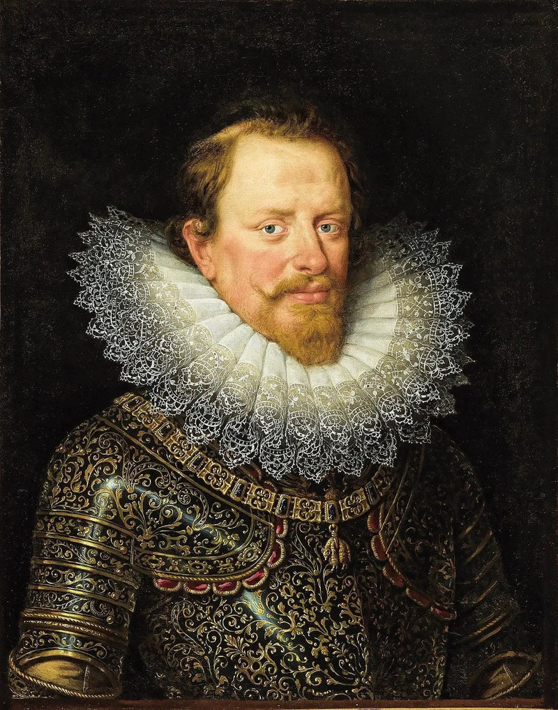 Portrait af Vincenzo Gonzaga, hertug af Mantova, iført rustning og Ordet af Den Gyldne Fave
