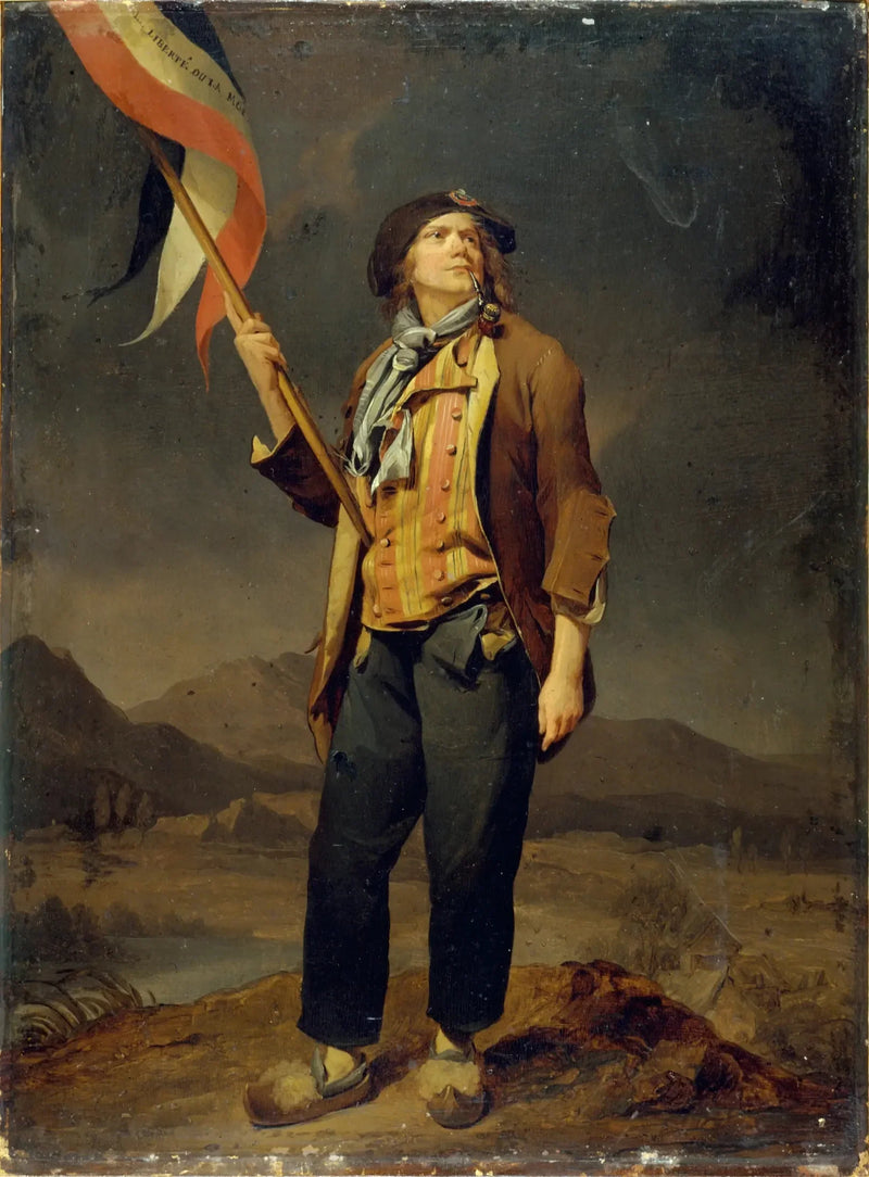 Portræt af sanger Simon Chenard (1758-1832), i sans-culotte-kostume, bærende et flag ved frihedsfejringen i Savoie, den 14. oktober 1792 - Louis-Léopold Boilly