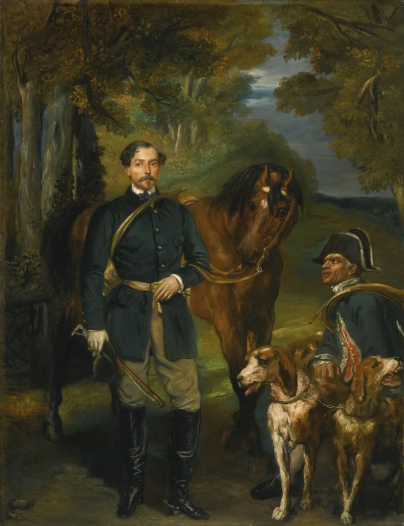Portræt af greve Oscar de Ranchicourt, der tager ud på jagt med hunde - Théodore Chassériau