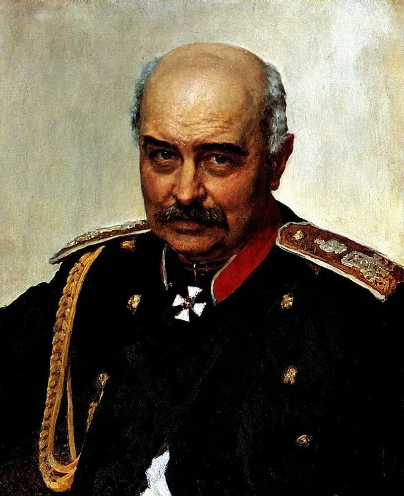 Portræt af generalen og statsmanden Mikhaïl Ivanovitch Dragomirov. - Ilya Repin