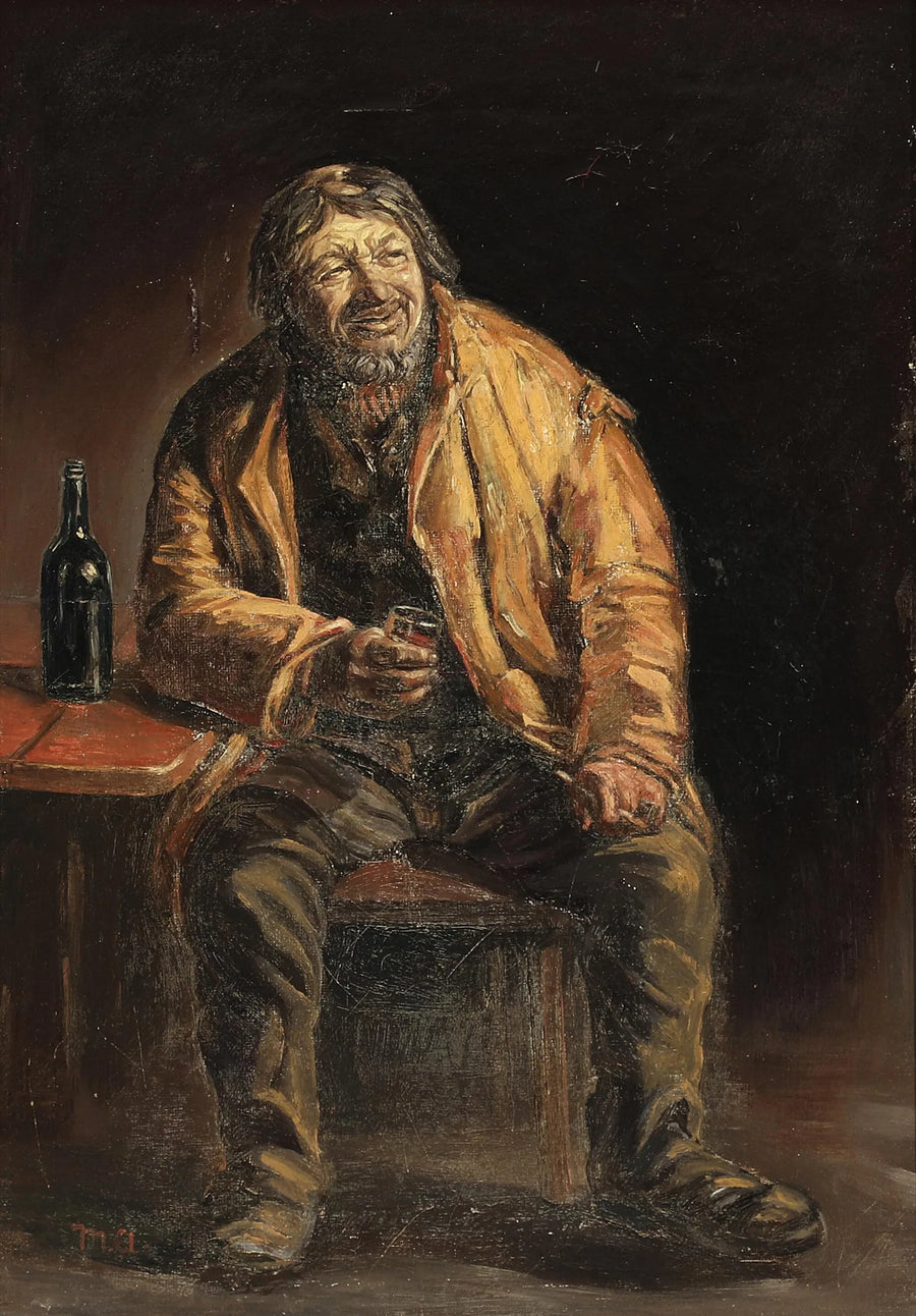 Portræt af fisker Lars Gaihede fra Skagen, der nyder en drink. -Michael Peter Ancher