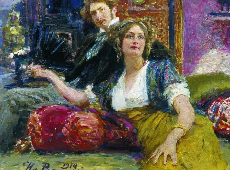 Portræt af digteren, prosast, oversætter og dramatiker Sergueï Mitrofanovitch Gorodetski med sin kone - Ilya Repin