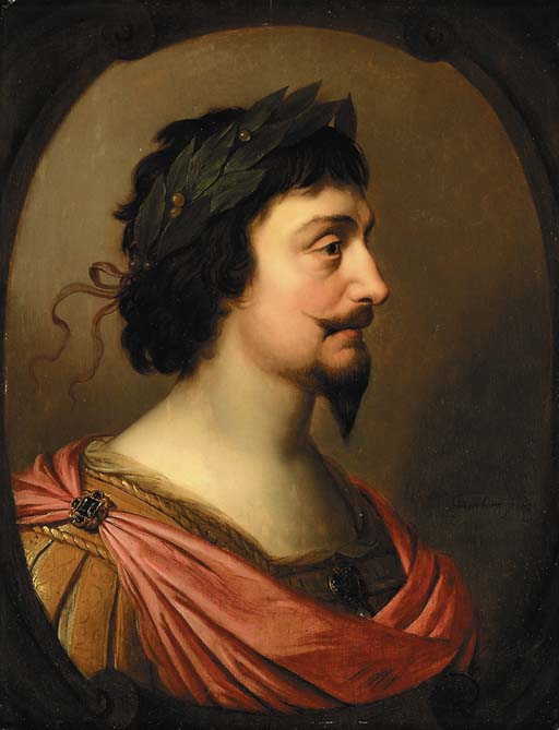 Portræt af kong Frederik V af Böhmen, i profil, i romersk stil, i en oval cartouche, falsk - Gerrit van Honthorst
