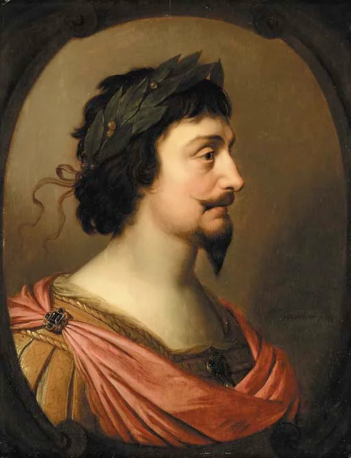 Portræt af kong Frederik V af Böhmen, i profil, i romersk stil, i en oval cartouche, falsk - Gerrit van Honthorst