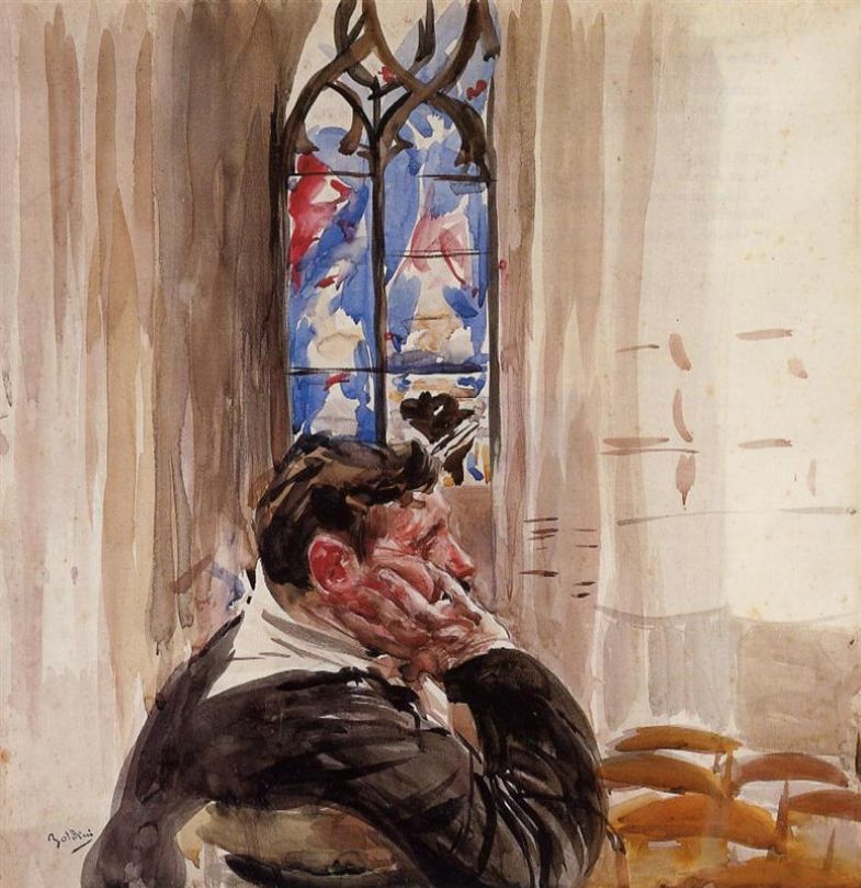 Portræt af en mand i en kirke - Giovanni Boldini