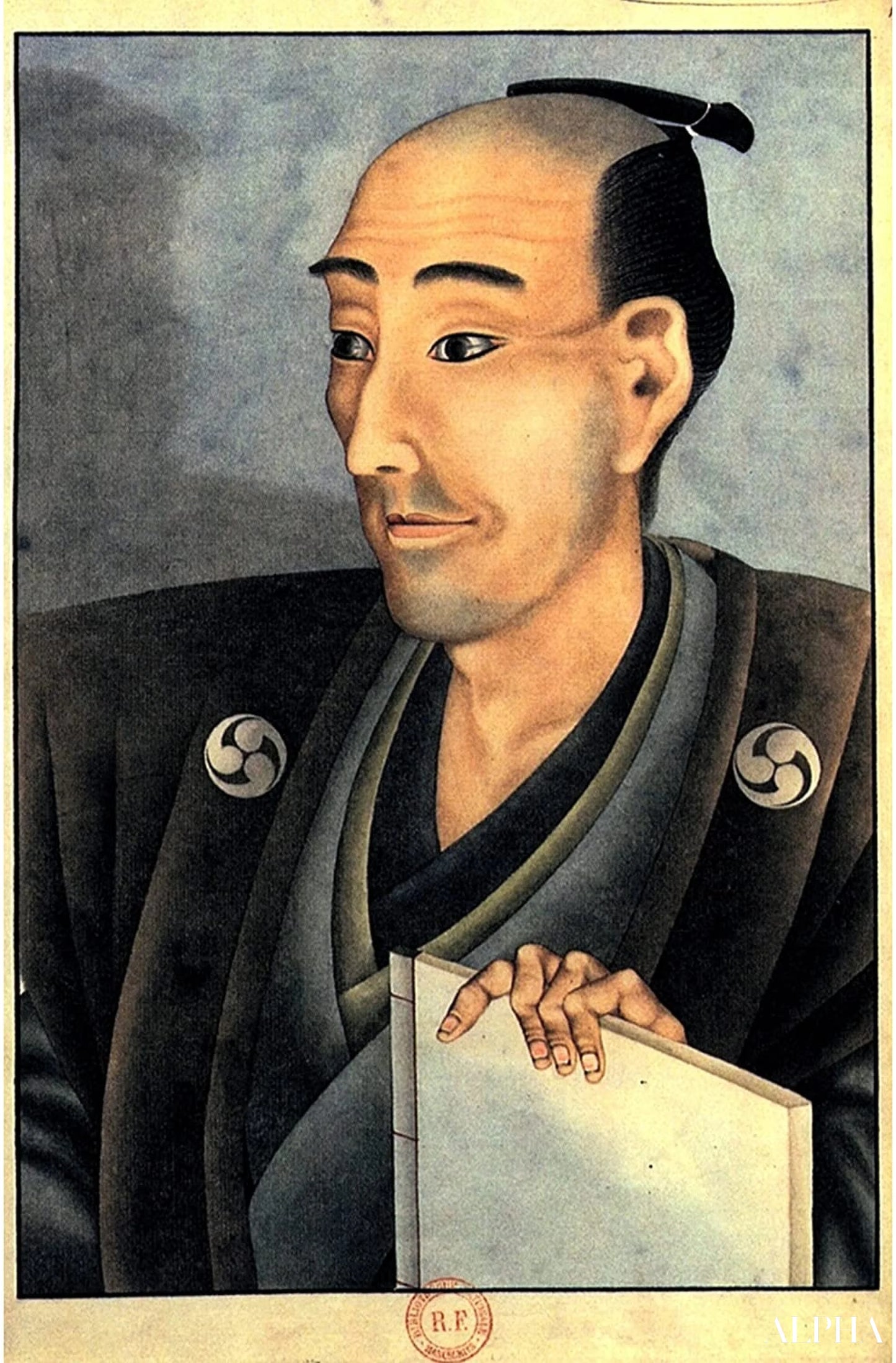 Portræt af en mand af ædel fødsel med en bog - Katsushika Hokusai - Reproduktioner af malerier og højkvalitets malerier