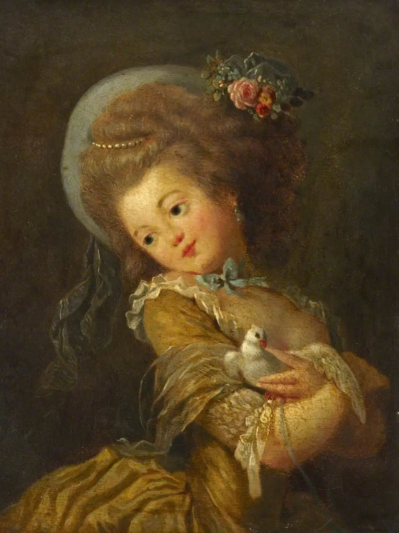 Portræt af en ung pige, der holder en due - Jean-Honoré Fragonard