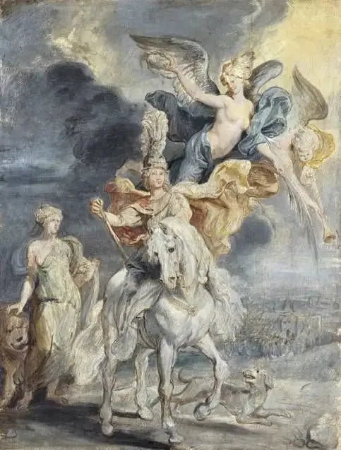 Hesteportæt af Marie de Médicis (1575-1642) og triumfen over Juliers - Peter Paul Rubens