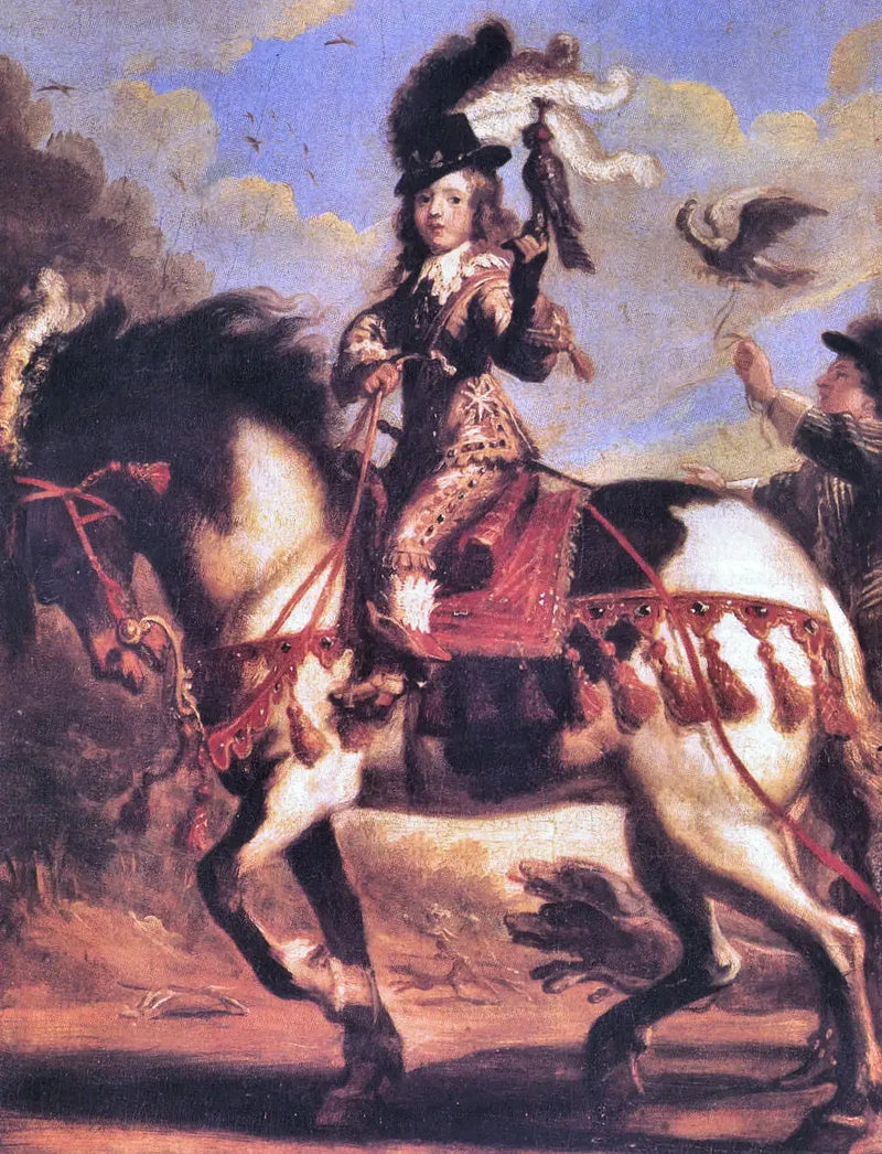 Hesteportæt af den unge Louis XIV på vej ud for at jage - Juste d'Egmont