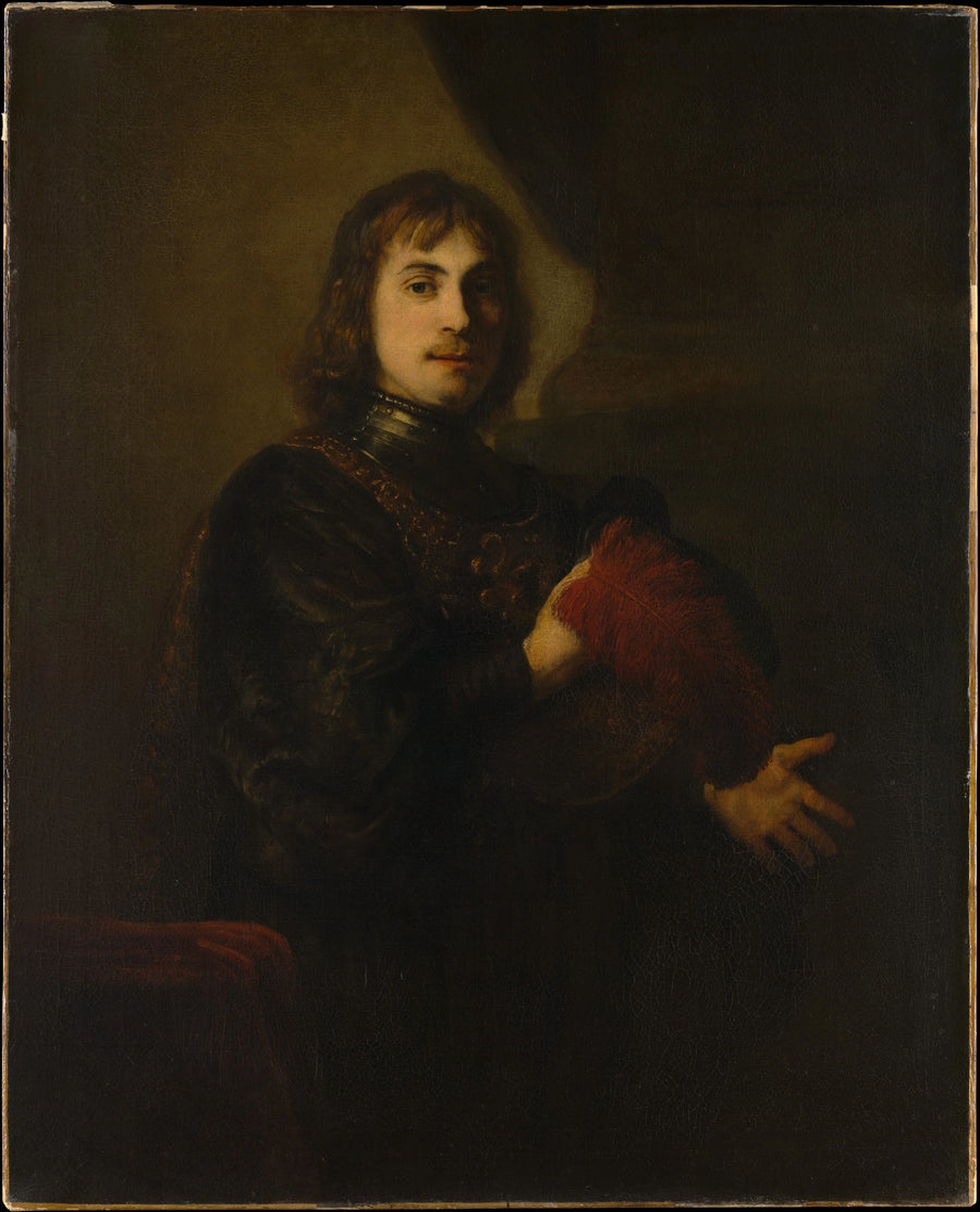 Portræt af en mand med en brystplade og en fjerhat - Rembrandt