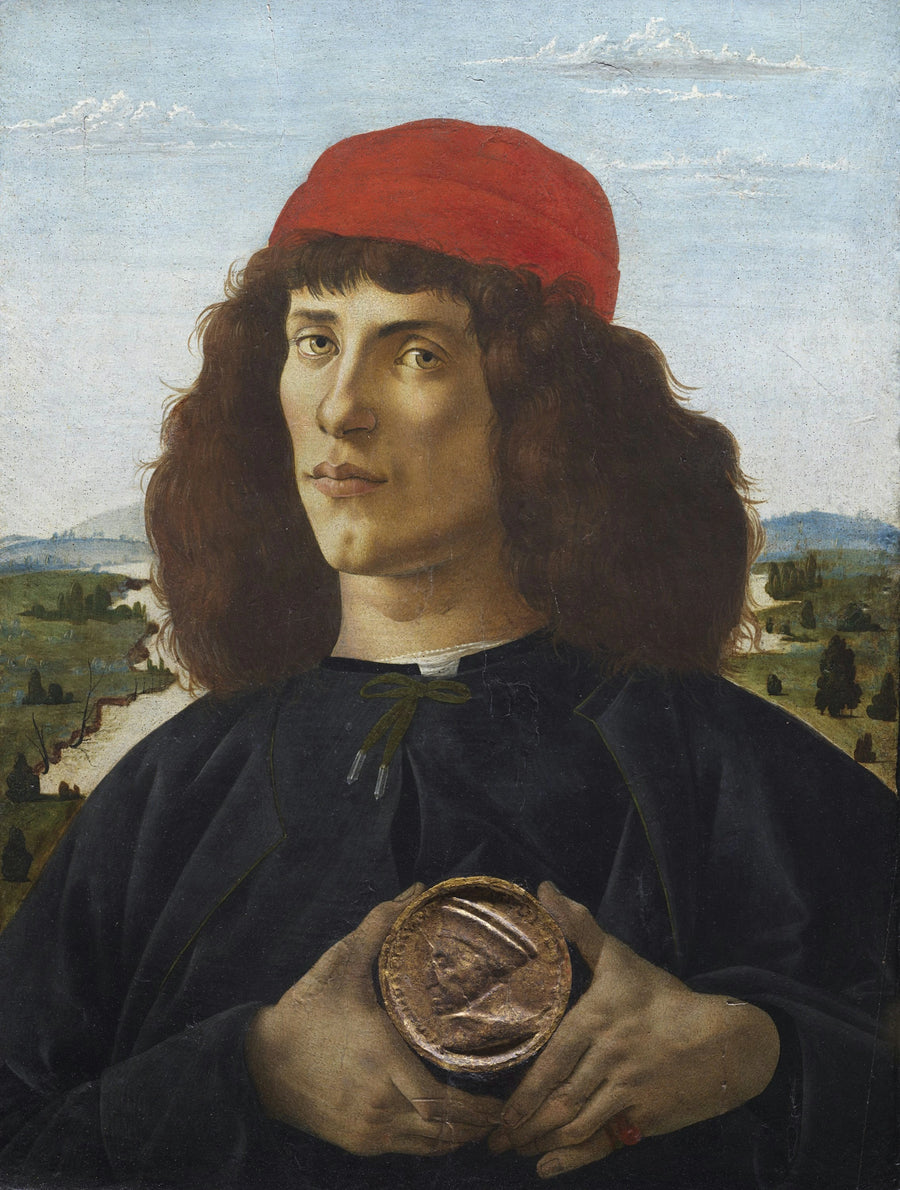 Portræt af en mand med medalje af Cosme den ældre - Sandro Botticelli