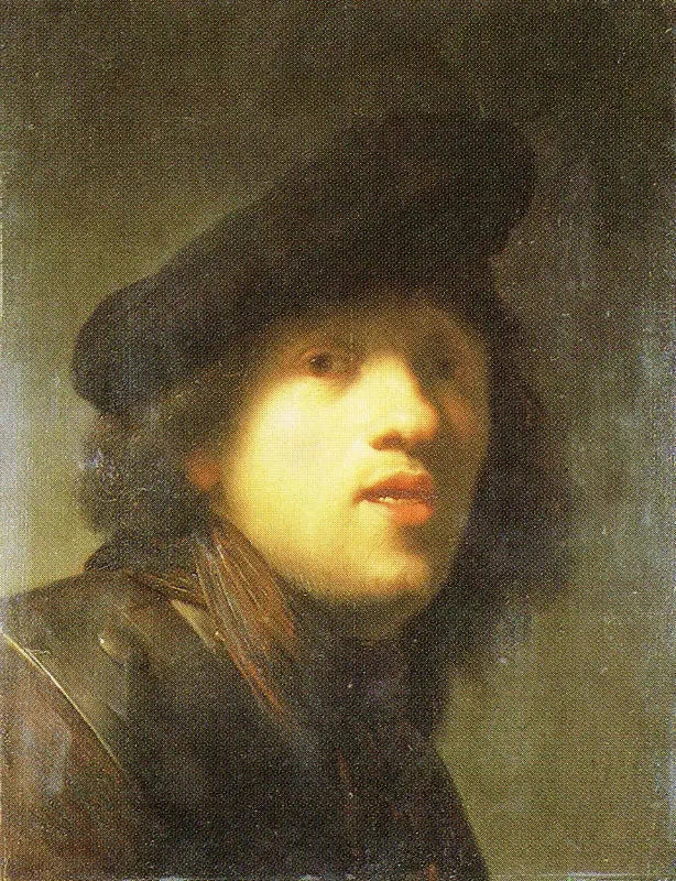Selvportræt med en jordbær og en baret - Rembrandt