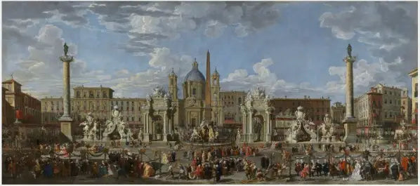 Préparatifs pour célébrer la naissance du Dauphin de France sur la Piazza Navona - Giovanni Paolo Panini - Alpha
