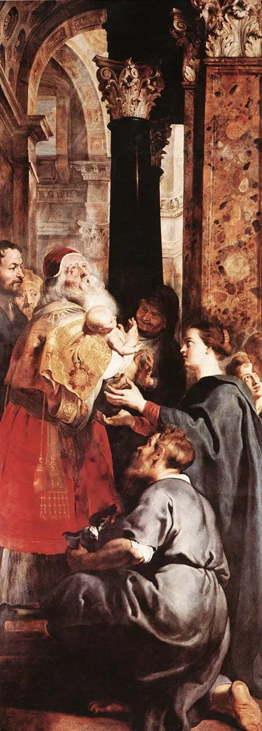 Præsentation ved Templet (højre panel af triptykon) - Peter Paul Rubens
