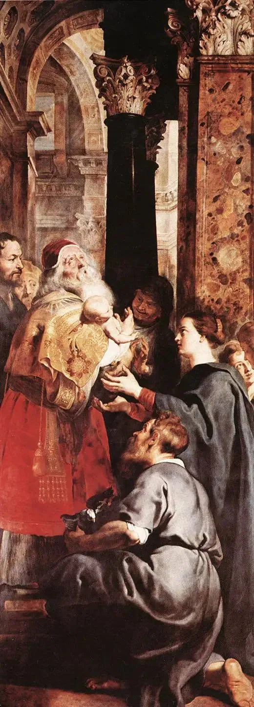 Præsentation ved Templet (højre panel af triptykon) - Peter Paul Rubens