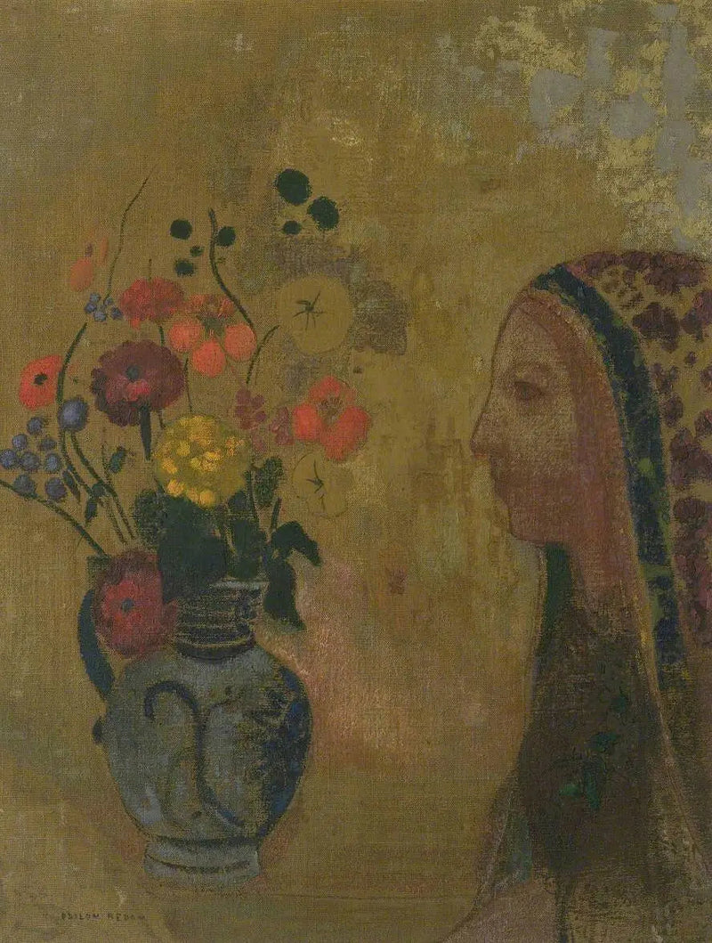 Kvindesilhuet med blomsterkrukke - Odilon Redon
