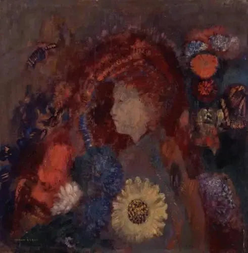 Profil af ung pige blandt blomster - Odilon Redon