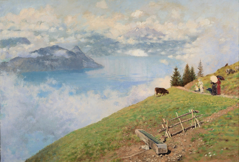 Gåtur langs bredden af Lucerne-søen - Giuseppe De Nittis