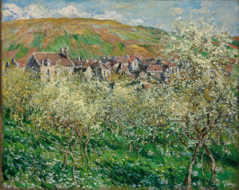 Blommetræer i blomst i Vétheuil W520 - Claude Monet