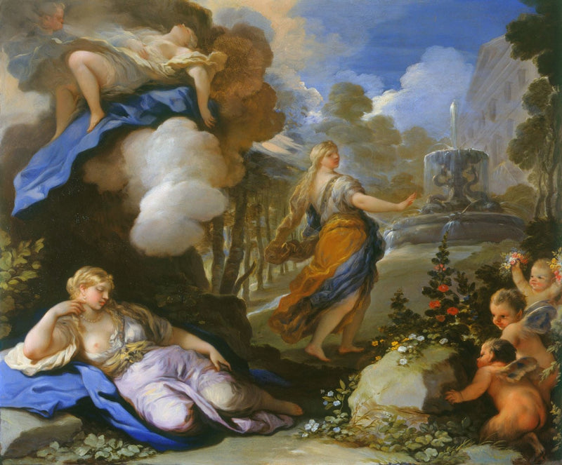 Psyke transporteret og opdager Cupids palads - Luca Giordano