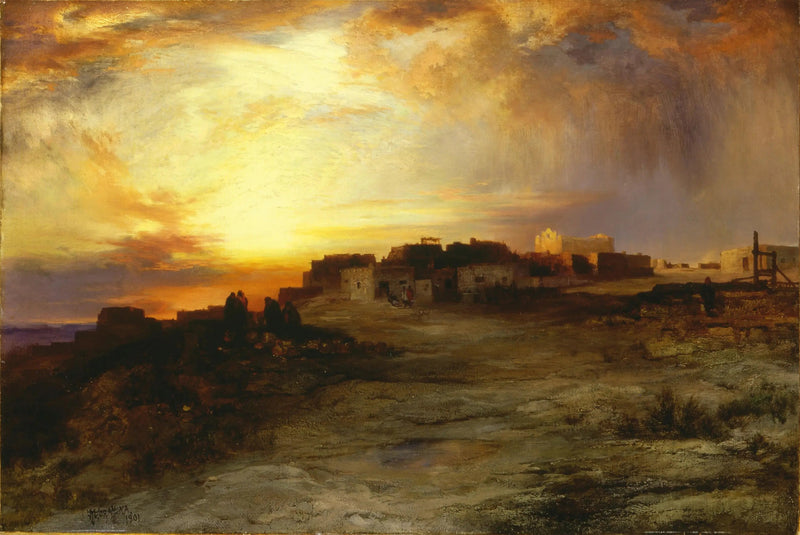 Pueblo ved solnedgang (Laguna) - Thomas Moran
