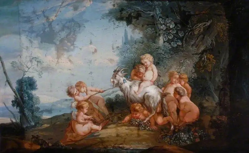 Putti med en ged i et landskab - François Boucher
