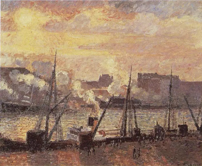 Børsen i Rouen, solnedgang - Camille Pissarro
