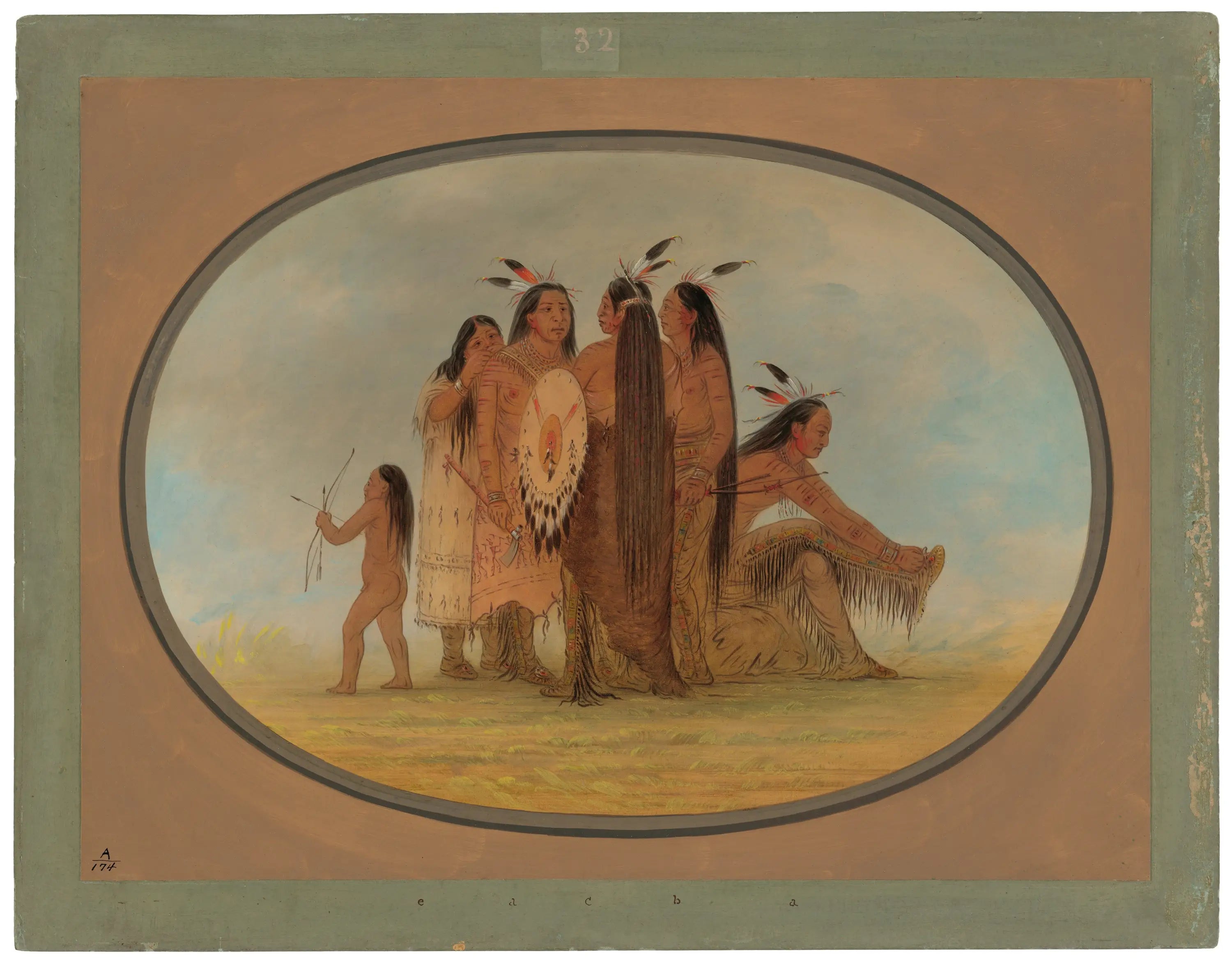 Quatre guerriers Mandan une fille et un garçon - George Catlin - Alpha Reproduction