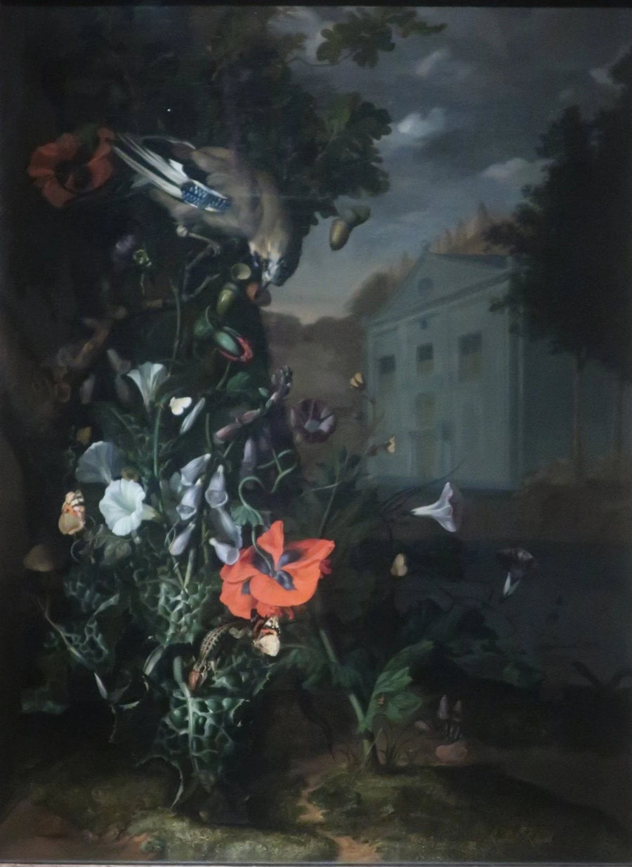 Sous-bois fleuri avec façade classique - Rachel Ruysch