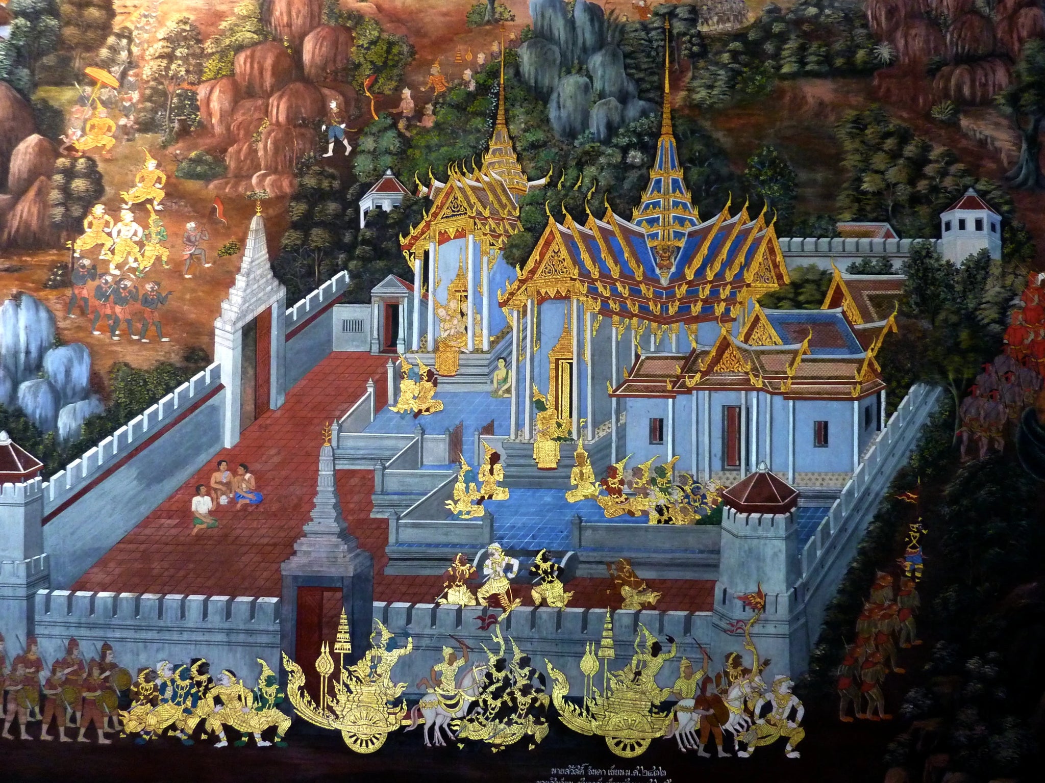 Ramakien, panneau 150 du cloître de Wat Phra Kaew, Ateliers royaux de Bangkok, fin du XVIIIe siècle, restauré depuis