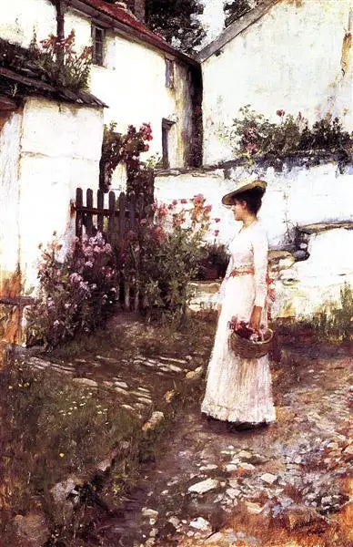 Saml sommerblomster i en have i Devonshire - John William Waterhouse