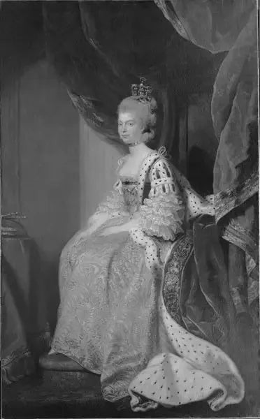 Reine Charlotte-Sophie af Mecklenburg-Strelitz. Ægtefælle til George III. - Joshua Reynolds