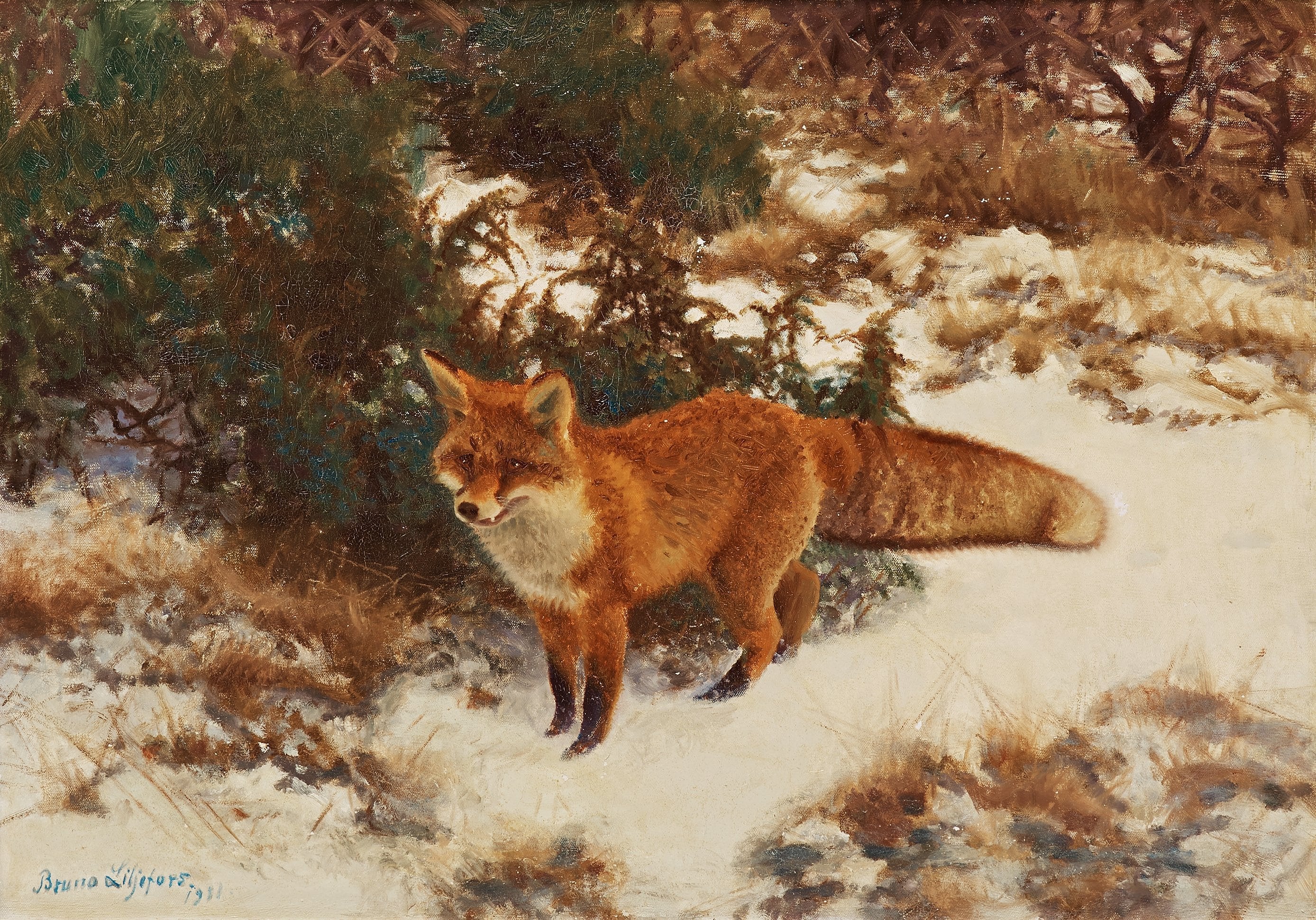Renard dans la forêt d'hiver - Bruno Liljefors image 1 reproduction artisanale de tableau