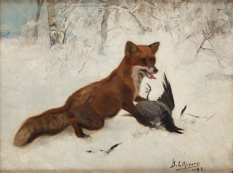 Renard et corbeau - Bruno Liljefors
