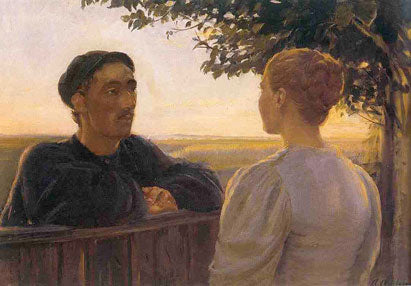 Aftenmøde nær havehegnet - Anna Ancher