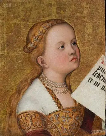 Prag-bord [venstre side, fragment] : Sainte (Apollonia ?) - Lucas Cranach den Ældre