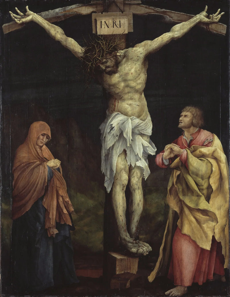 Retable de Tauberbischofsheim: Kristus på korset med Maria og Johannes - Matthias Grünewald