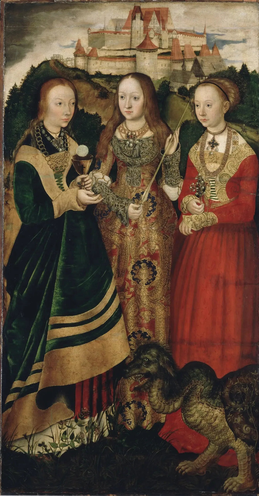 Retabel af St. Katharinas Martyrium: St. Barbara, St. Ursula, St. Margareta [højre vinge, forsiden] - Lucas Cranach den Ældre