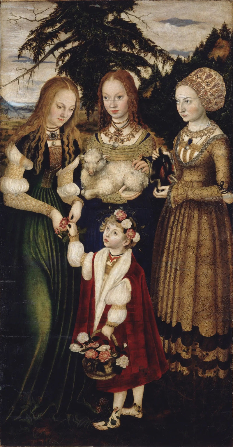 Retabel af Sankt Catharina: Sankt Dorothea, Sankt Agnes, Sankt Cunégonde [venstre fløj, forside] - Lucas Cranach den Ældre