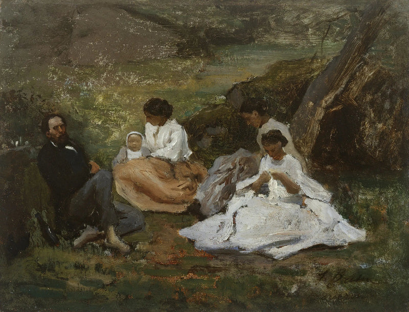 Familienes samling i Bourron-Marlotte (Théodore de Banville i Fontainebleau-skoven) - Jules Breton