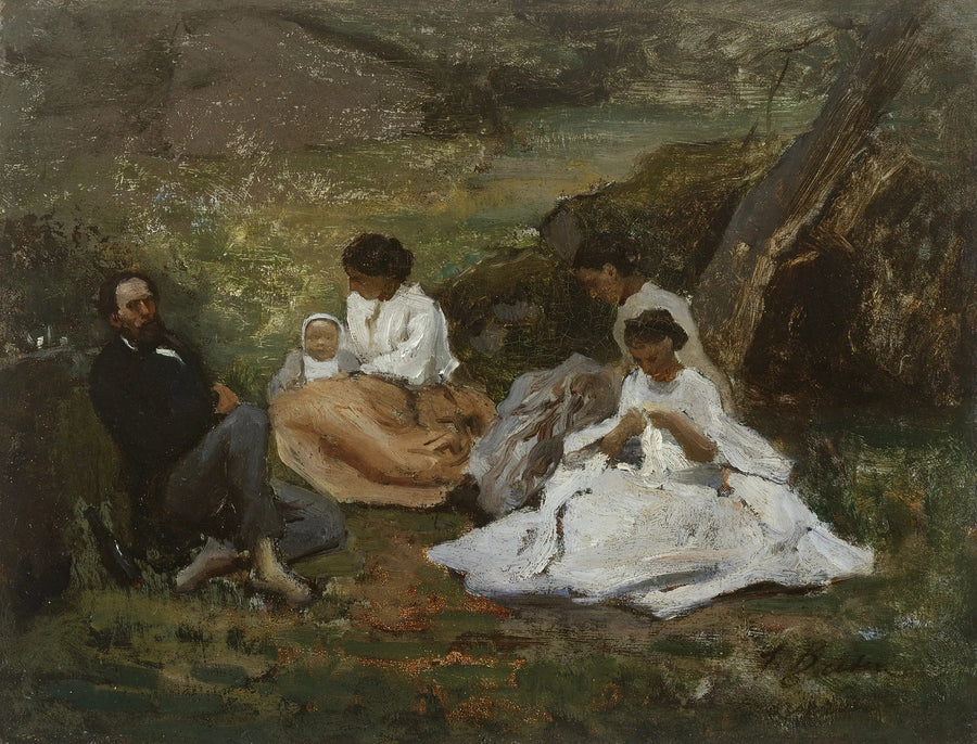 Familienes samling i Bourron-Marlotte (Théodore de Banville i Fontainebleau-skoven) - Jules Breton