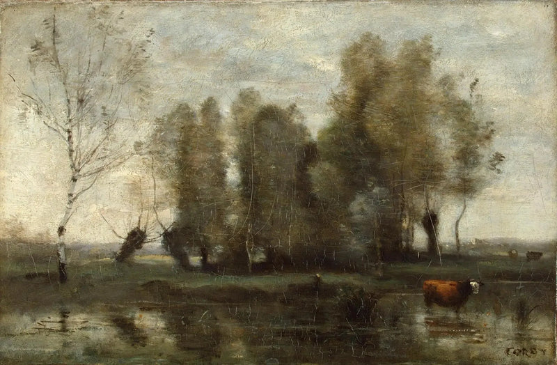 Trægardin i marsklandet - Jean-Baptiste Camille Corot