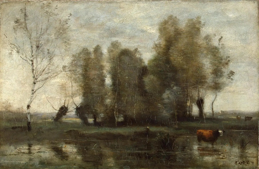 Trægardin i marsklandet - Jean-Baptiste Camille Corot