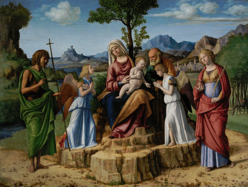 Riposo pendant la fuite en Égypte avec les saints Giovanni Battista et Lucia - Cima da Conegliano