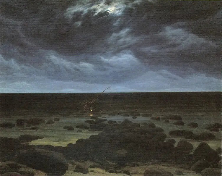 Kyst med skib strandet i måneskinnet - Caspar David Friedrich