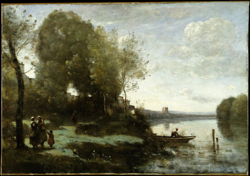 Flod med et besøg i det fjerne - Jean-Baptiste Camille Corot