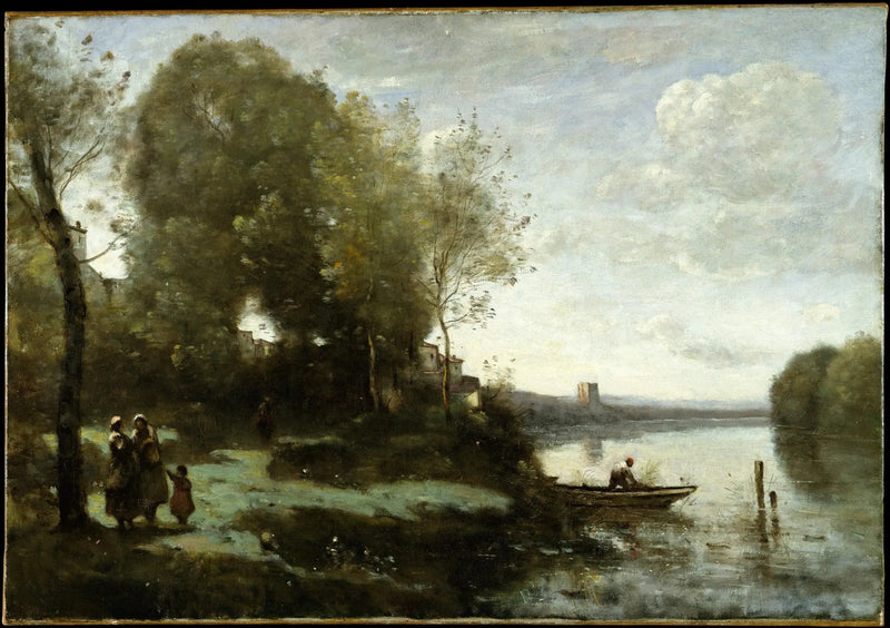 Flod med et besøg i det fjerne - Jean-Baptiste Camille Corot