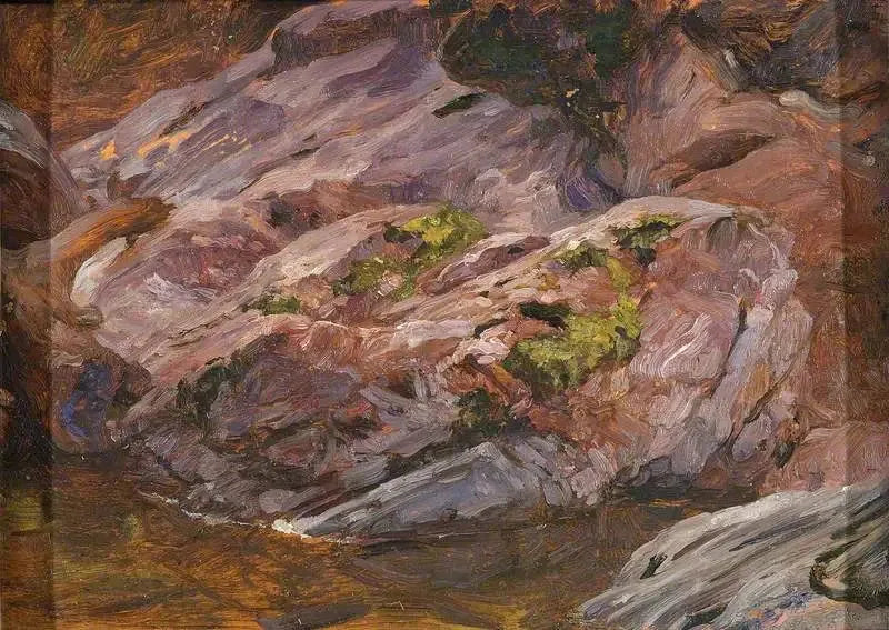 Rødgranite klipper, Findhorn-floden - Frederic Leighton