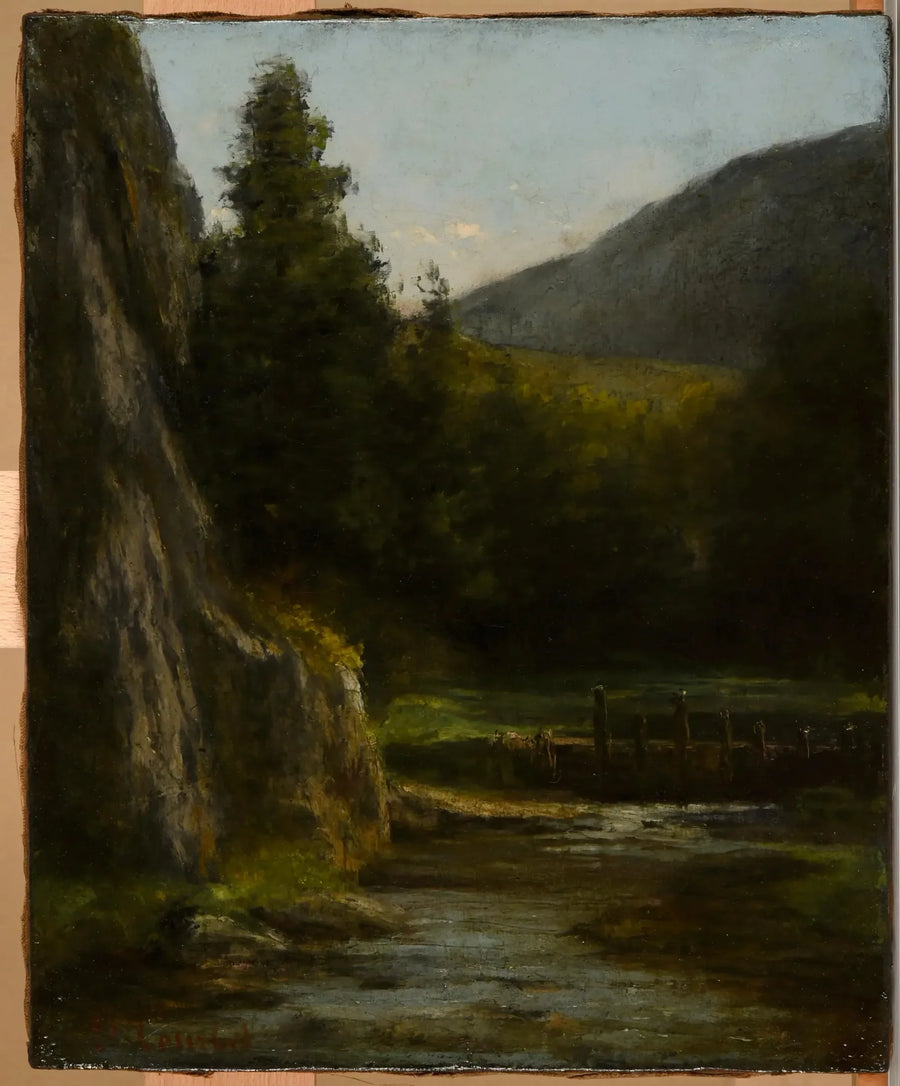 Klipper, grantræer, bæk - Gustave Courbet