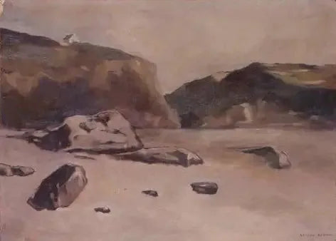 Klipper på stranden - Odilon Redon